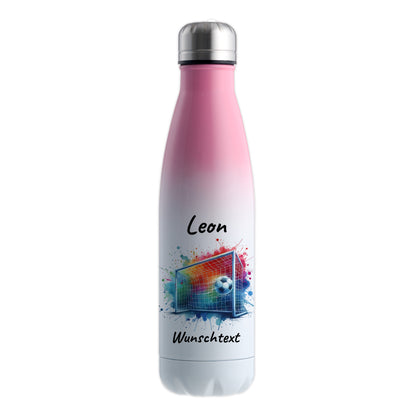 Thermoflasche 500ml in Weiß/Pink aus Edelstahl bedruckt "Fußball" Motiv5 personalisierbar mit Wunschname & Text