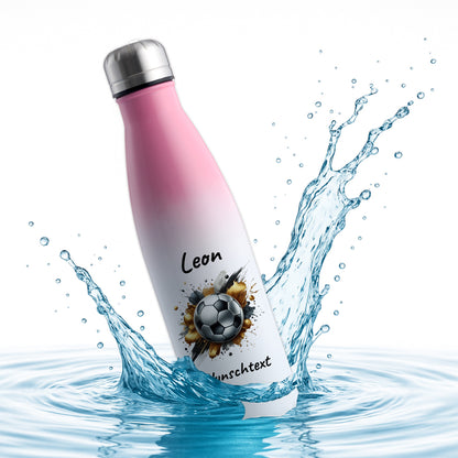 Thermoflasche 500ml in Weiß/Pink aus Edelstahl bedruckt "Fußball" Motiv13 personalisierbar mit Wunschname & Text