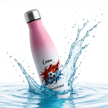 Thermoflasche 500ml in Weiß/Pink aus Edelstahl bedruckt "Fußball" Motiv12 personalisierbar mit Wunschname & Text