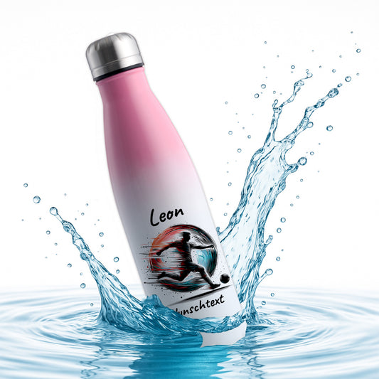 Thermoflasche 500ml in Weiß/Pink aus Edelstahl bedruckt "Fußball" Motiv3 personalisierbar mit Wunschname & Text