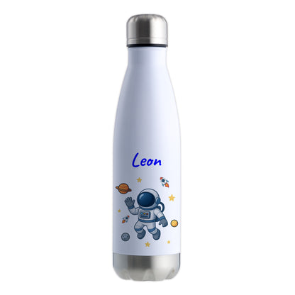 Thermoflasche 500ml in Weiß/Silber bedruckt mit tollen Motiven für Kinder "Astronaut" personalisierbar mit Wunschname