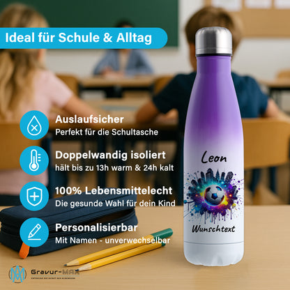Thermoflasche 500ml in Weiß/Violett aus Edelstahl bedruckt "Fußball" Motiv7 personalisierbar mit Wunschname & Text