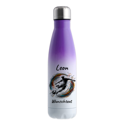 Thermoflasche 500ml in Weiß/Violett aus Edelstahl bedruckt "Fußball" Motiv1 personalisierbar mit Wunschname & Text