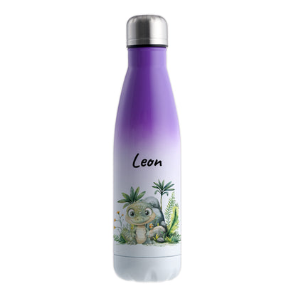 Trinkflasche mit Farbverlauf in Weiß/Violett 500ml aus Edelstahl bedruckt mit Dschungel Tieren"Krokodil" personalisierbar für Kinder mit Wunschname