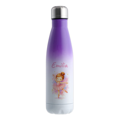 Thermoflasche 500ml in Weiß/Violett bedruckt mit tollen Motiven für Kinder "Ballerina" personalisierbar mit Wunschname