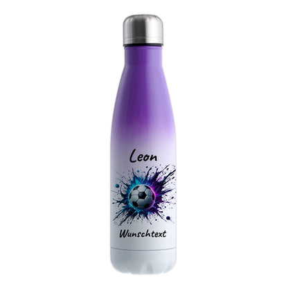 Thermoflasche 500ml in Weiß/Violett aus Edelstahl bedruckt "Fußball" Motiv10 personalisierbar mit Wunschname & Text
