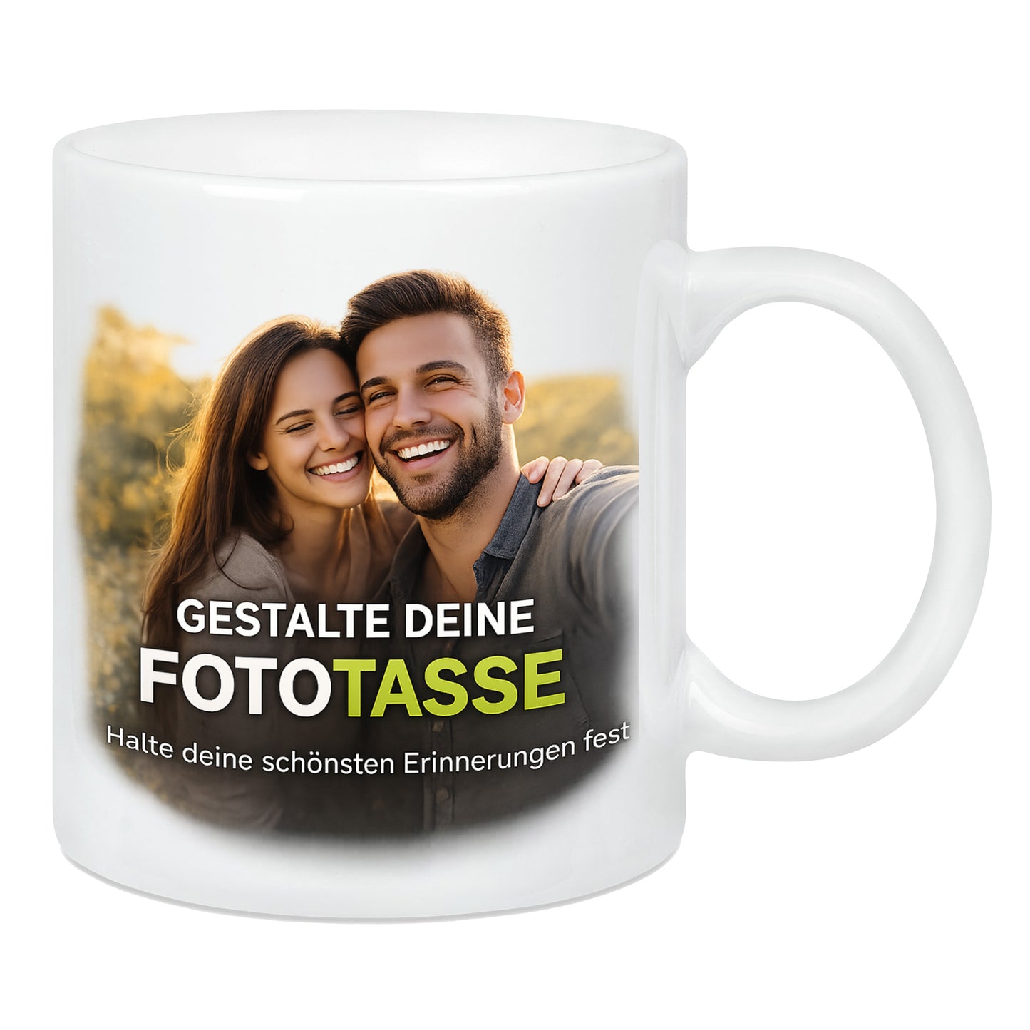 Personalisierte Fototasse selbst gestalten – in 13 ver. Farben mit eigenem Bild & Text | 3D Vorschau (330 ml)