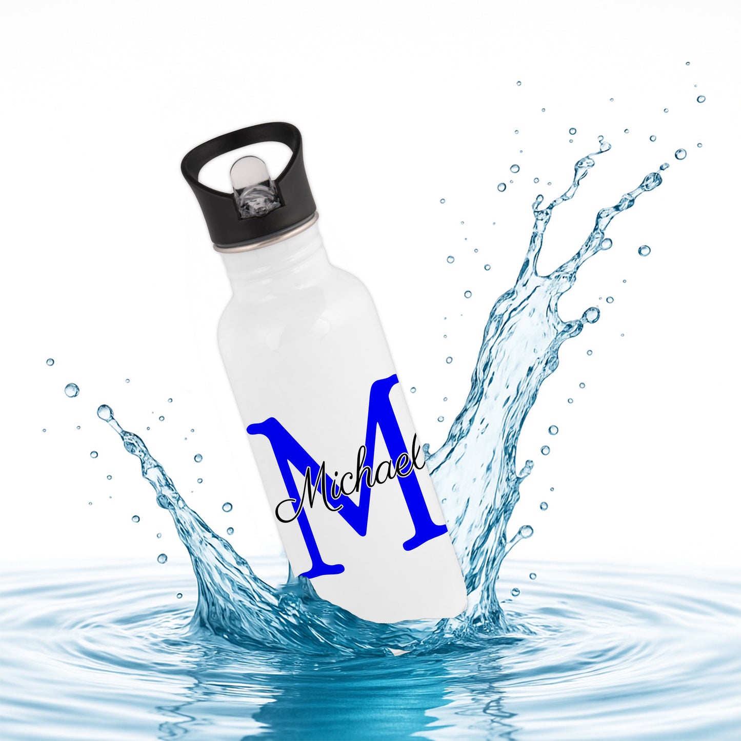 Trinkflasche in Weiß 600ml aus Edelstahl bedruckt als "Namensflasche" personalisierbar für Kinder und Erwachsene mit Wunschname
