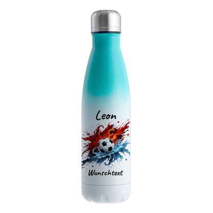 Thermoflasche 500ml in Weiß/Mint aus Edelstahl bedruckt "Fußball" Motiv12 personalisierbar mit Wunschname & Text